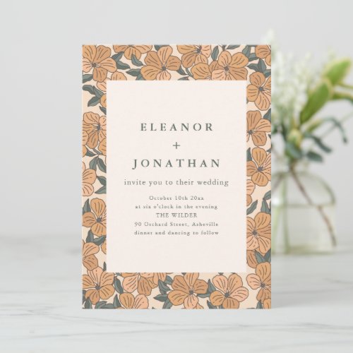 Modern Boho Yellow Floral Wedding Fall QR Code Invitation