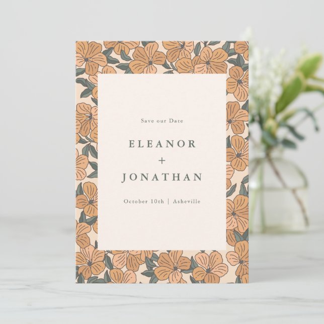 Modern Boho Yellow Floral Wedding Fall QR Code Save The Date (Standing Front)
