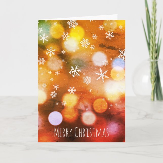Modern Bokeh Colorful Lights Snowflake Christmas Card (Front)