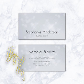 Modern Bokeh Glamorous Silver Sparkle Business Card by GirlyBusinessCards at Zazzle