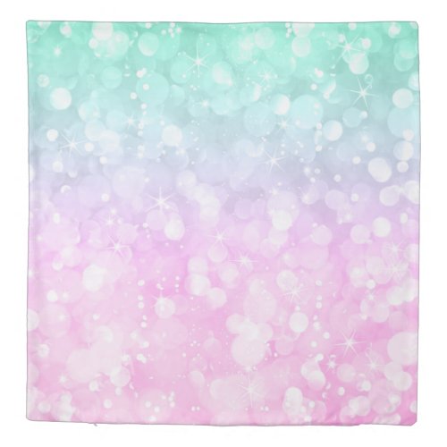 Modern Bokeh Glitter Pastel Pink  Green Duvet Cover