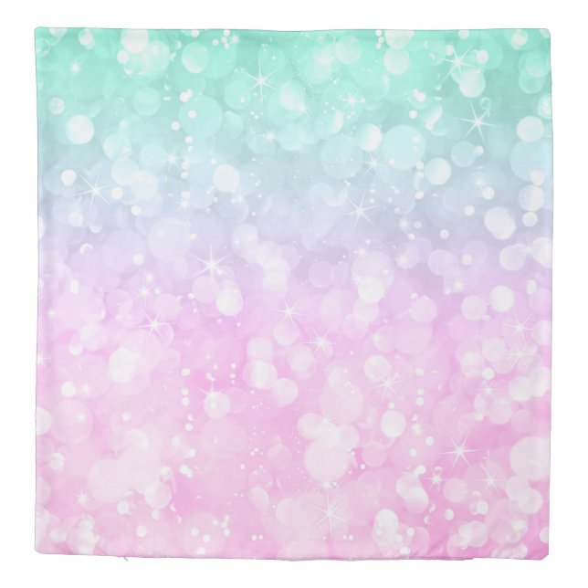 Modern Bokeh Glitter Pastel Pink & Green Duvet Cover (Back)