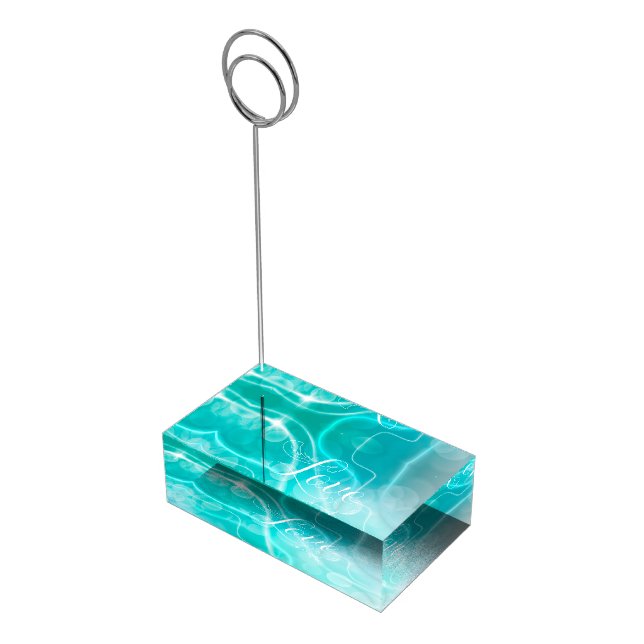 Modern Bokeh & Light Trails Background - Aqua Place Card Holder (Corner)