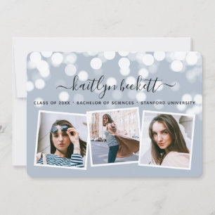 Modern Bokeh Lights 3 Photo Graduation Announcement