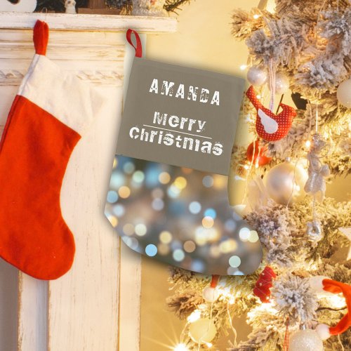 Modern Bokeh Lights and Fonts Small Christmas Stocking