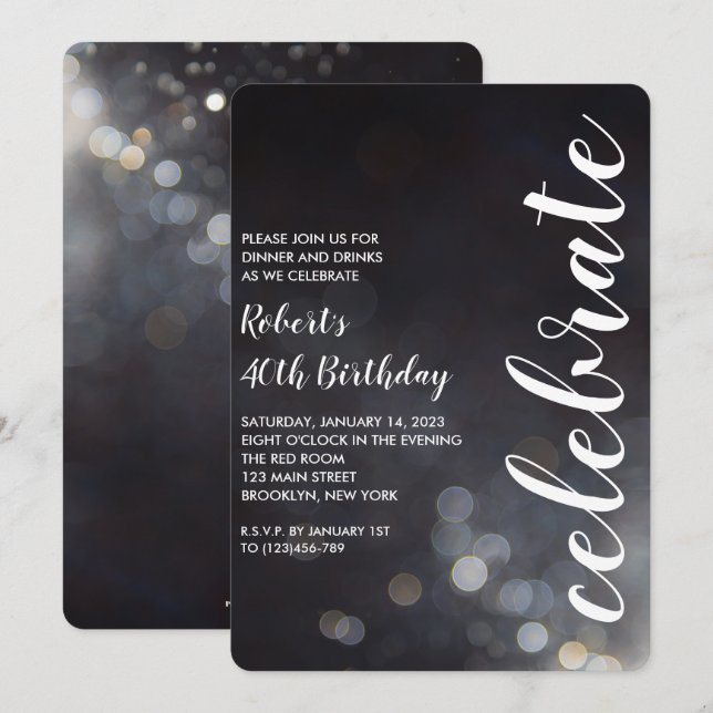 Modern Bokeh Lights Birthday Party Invitation (Front/Back)