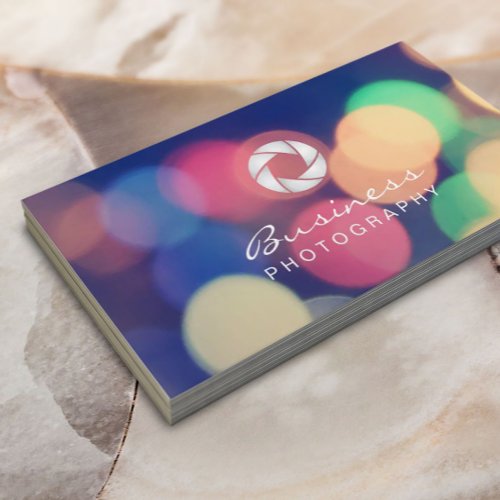 Modern Bokeh Lights Custom Logo Photography Business Card