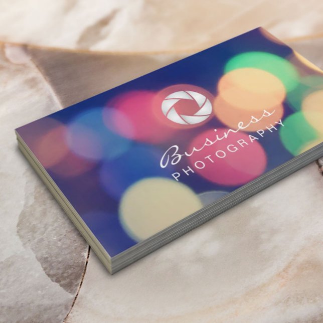 Modern Bokeh Lights Custom Logo Photography Business Card (Creator Uploaded)