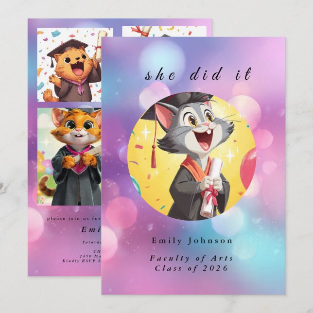 Modern Bokeh Lights Graduation invitation (Front/Back)