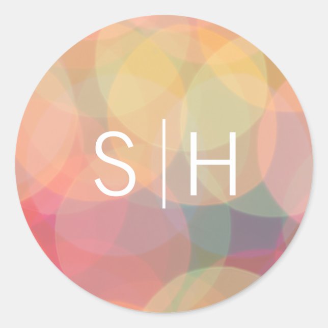 Modern Bokeh Lights Wedding Monogram Classic Round Sticker (Front)
