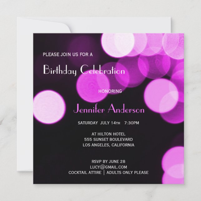 Modern Bokeh Pink Glitter & Glamour Birthday Party Invitation (Front)
