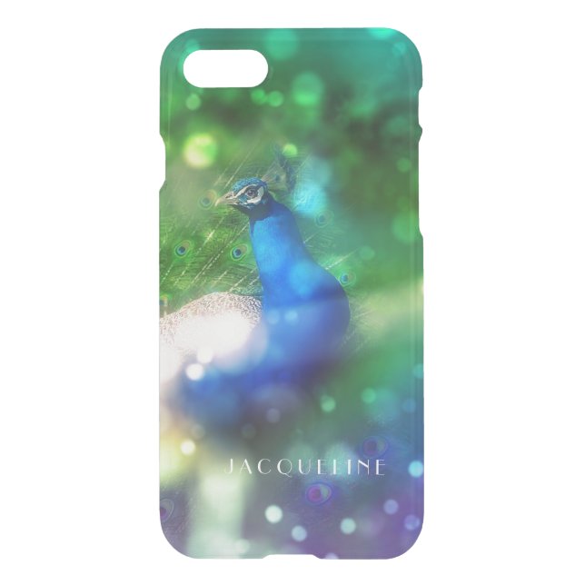 Modern Bokeh Sparkle Peacock Photo Twinkling Light Uncommon iPhone Case (Back)