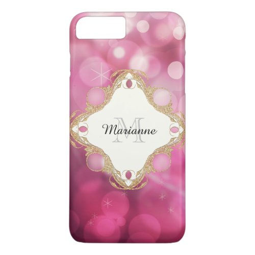 Modern Bokeh Sparkle Pink Personalized Monogrammed iPhone 8 Plus7 Plus Case