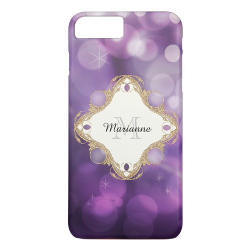 Modern Bokeh Sparkle Purple Personalized Monogram iPhone 8 Plus7 Plus Case