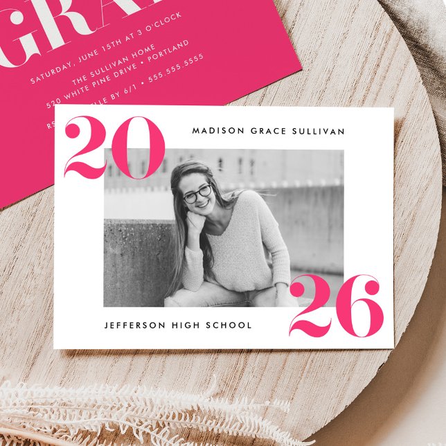 Modern Bold 2026 Hot Pink Photo Graduation Party Invitation (Creator Uploaded)