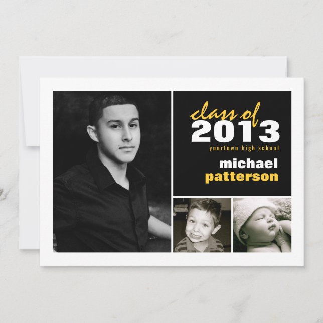Modern & Bold 3 Photo Graduation Announcement (Front)