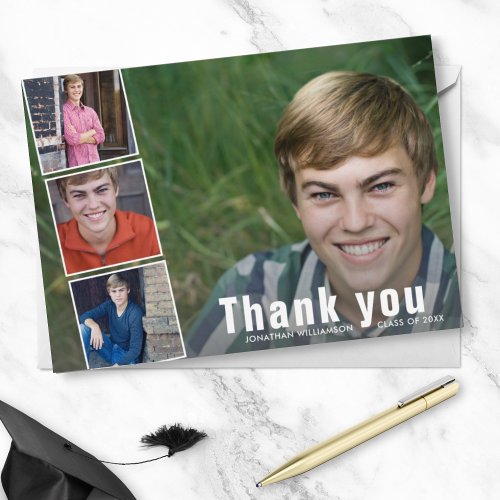 Modern Bold 4 Photo Collage Graduation Thank You Invitation