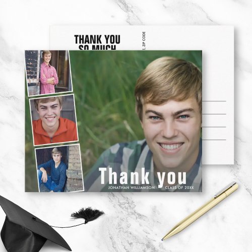 Modern Bold 4 Photo Collage Graduation Thank You Postcard