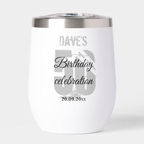 Modern Bold 50th Any Age Birthday Personalized  Thermal Wine Tumbler