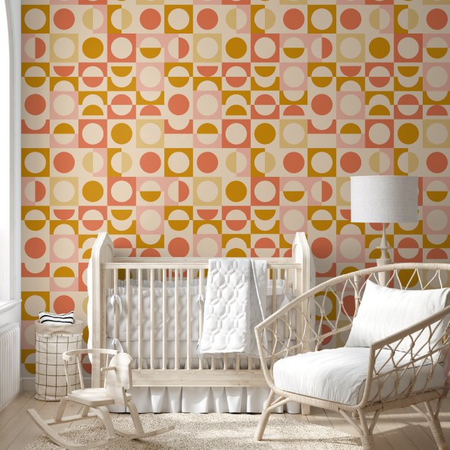 Modern Bold Abstract Block Mustard Pink Wallpaper (Kids)