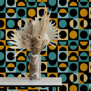 Modern Bold Abstract Block Orange Black Teal Wallpaper