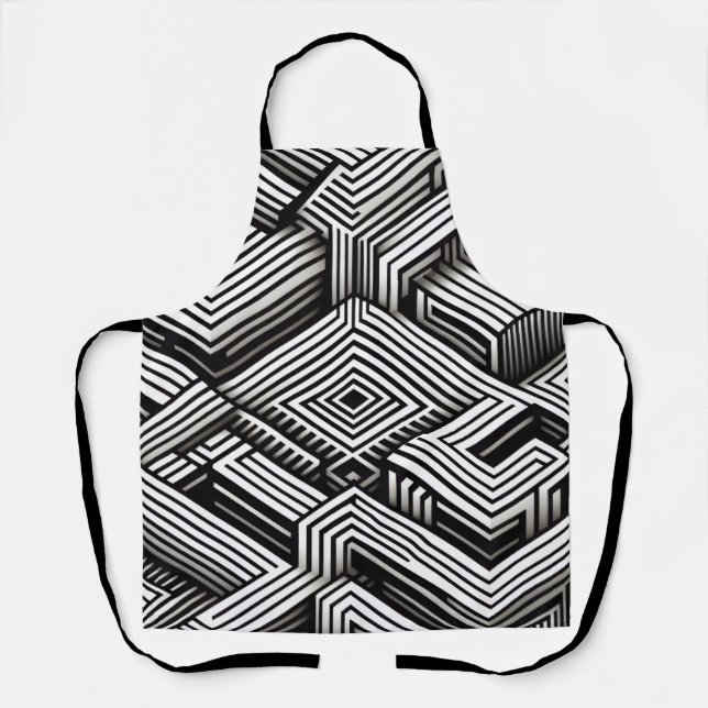 Modern bold Abstract Monochrome Geometric Pattern Apron (Front)