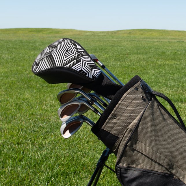 Modern bold Abstract Monochrome Geometric Pattern Golf Head Cover (In Situ)