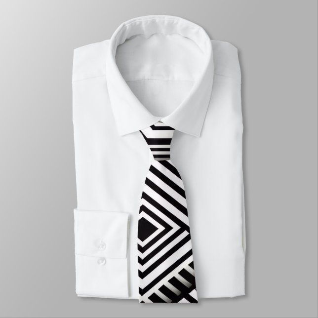 Modern bold Abstract Monochrome Geometric Pattern Neck Tie (Tied)