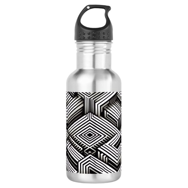 Modern bold Abstract Monochrome Geometric Pattern Stainless Steel Water Bottle (Front)