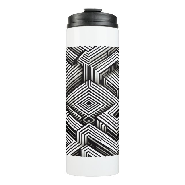 Modern bold Abstract Monochrome Geometric Pattern Thermal Tumbler (Front)