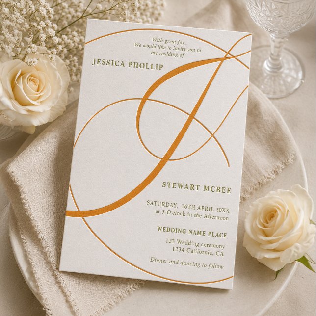 Modern Bold Ampersand Script Elegant Wedding Letterpress Invitation (Modern Bold Ampersand Script Elegant Wedding Letterpress Invitation)