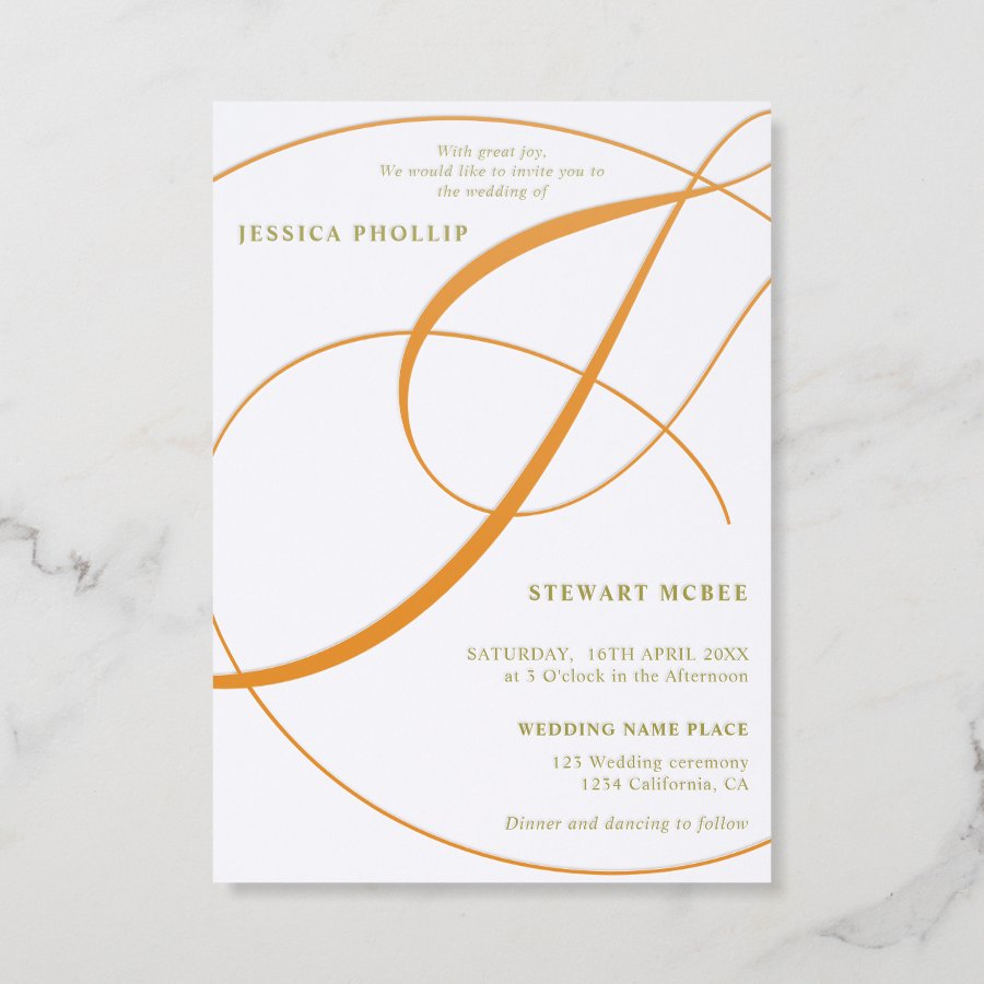 Modern Bold Ampersand Script Elegant Wedding Letterpress Invitation