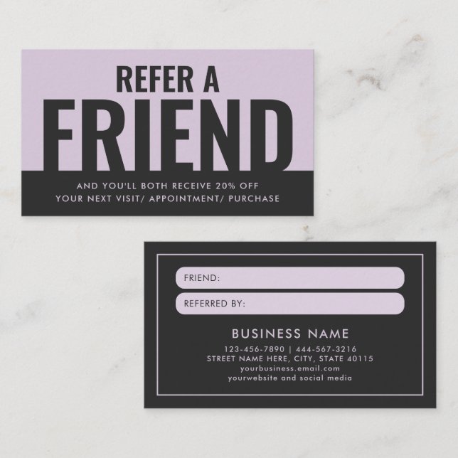 Modern Bold and Simple Refer a Friend Referral Business Card (Front/Back)