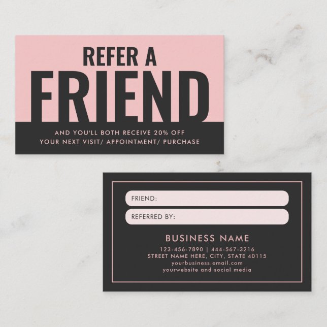 Modern Bold and Simple Refer a Friend Referral Business Card (Front/Back)