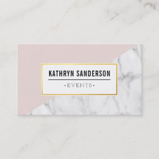 MODERN BOLD ANGLE gold logo blush pink gray marble Business Card