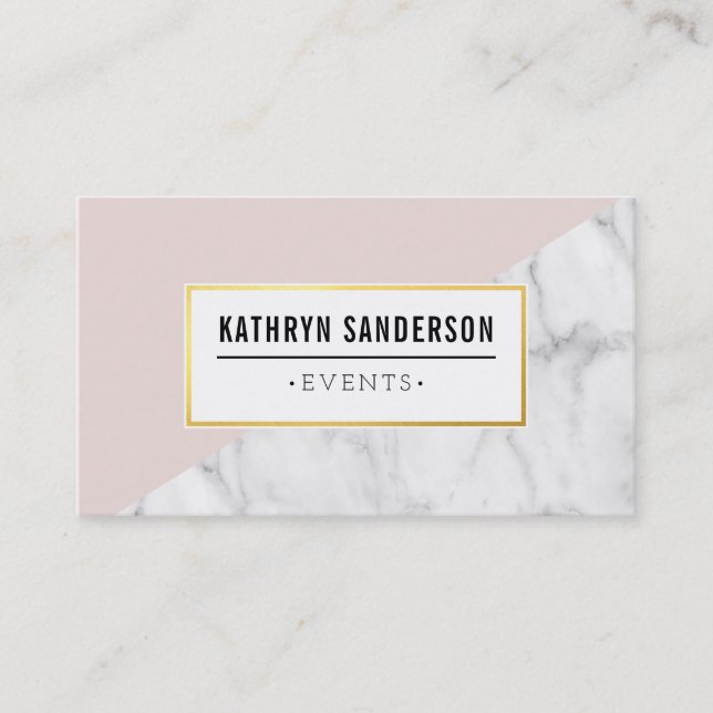 MODERN BOLD ANGLE gold logo blush pink gray marble Business Card (Front)