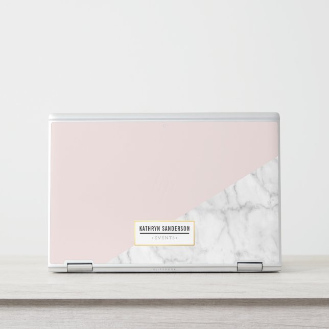 MODERN BOLD ANGLE gold logo blush pink gray marble HP Laptop Skin (Front)