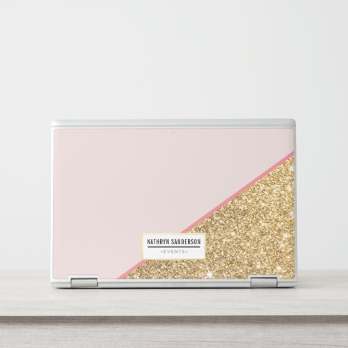 MODERN BOLD ANGLE logo blush pink gold glitter HP Laptop Skin