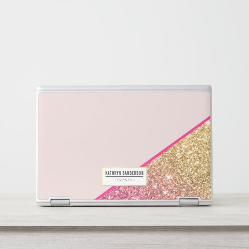 MODERN BOLD ANGLE logo blush pink gold glitter HP Laptop Skin