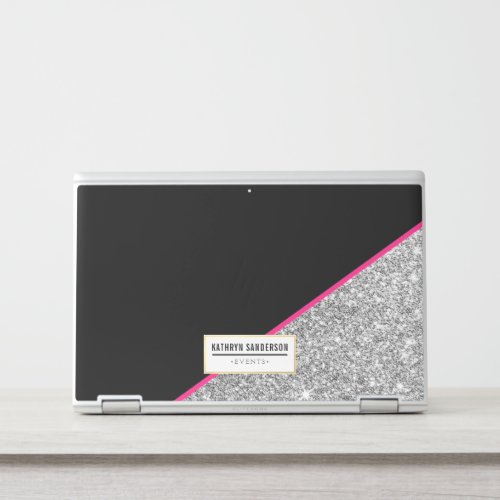 MODERN BOLD ANGLE logo blush pink silver glitter HP Laptop Skin