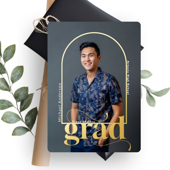Modern Bold Arch Photo Graduation Party Foil Invitation (Creator Uploaded)