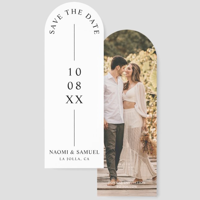 Modern Bold Arch Wedding Save The Date Bookmarks (Front & Back)