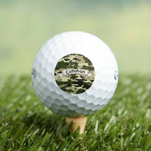 Modern Bold Army Camo Monogram | Custom Name Golf Balls (Insitu Tee)