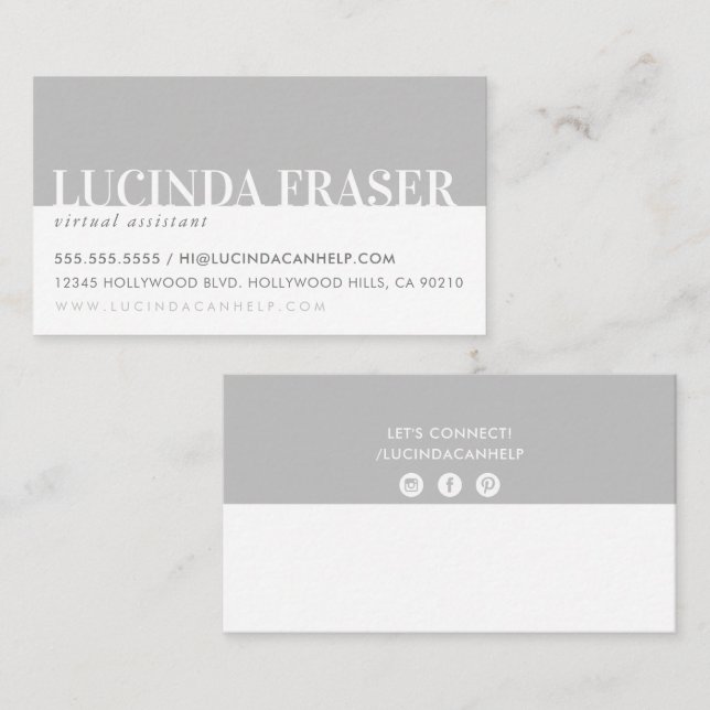 MODERN BOLD BAND minimal simple soft silver gray Business Card (Front/Back)