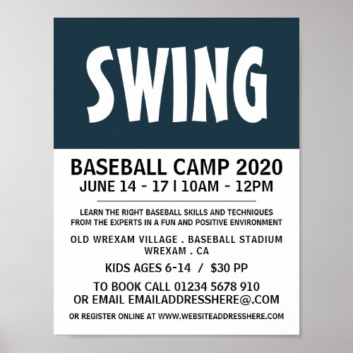 Modern Bold Baseball Camp Advert Poster