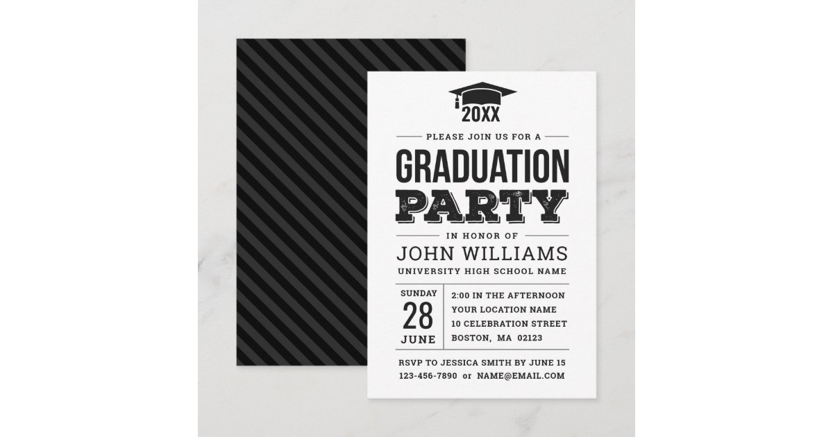 Modern Bold Black and White Graduation Party Invitation | Zazzle