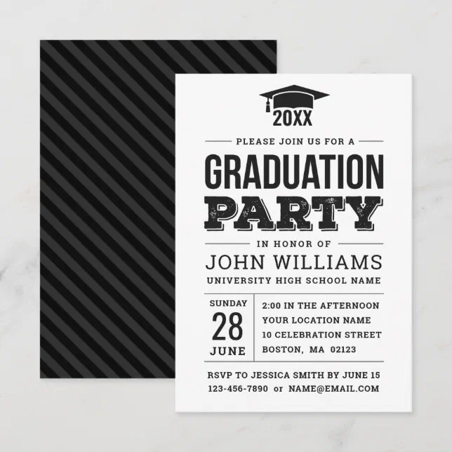 Modern Bold Black and White Graduation Party Invitation | Zazzle