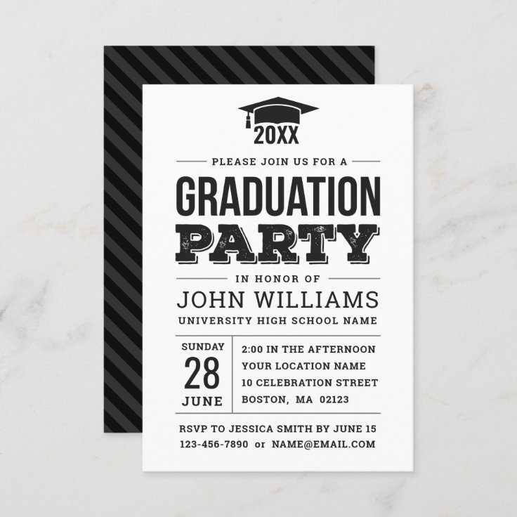 Modern Bold Black and White Graduation Party Invitation | Zazzle