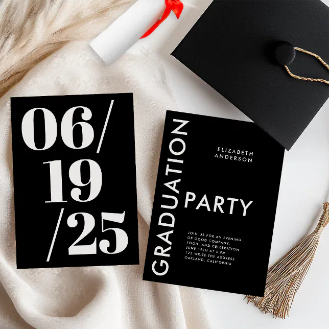 Modern Bold Black and White Graduation Party Invitation | Zazzle