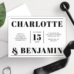 Modern Bold Black And White Horizontal Wedding Invitation